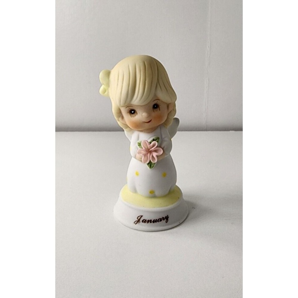 Lefton Bisque January Birthday Angel #03675 Mini Figurine